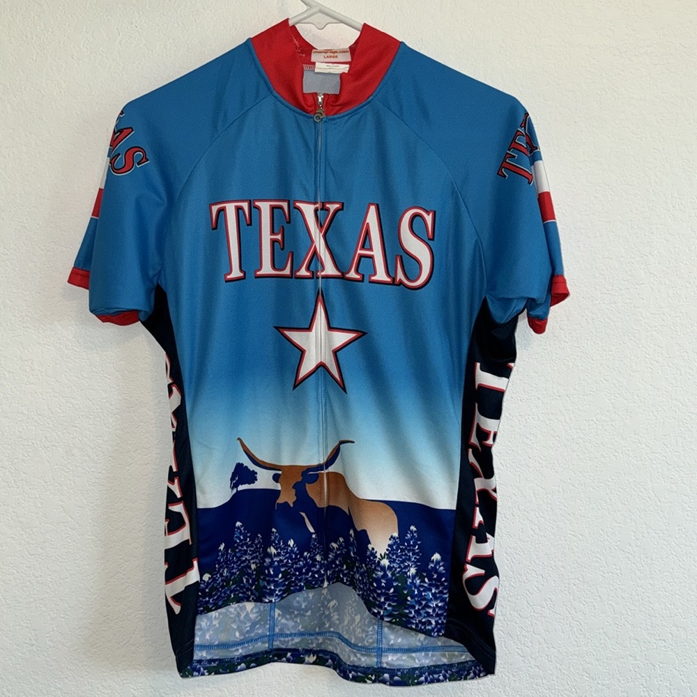 FREE SPIRIT WEAR TEXAS LONGHORN BIKE JERSEY COOL BLUE WOMENS LARGE